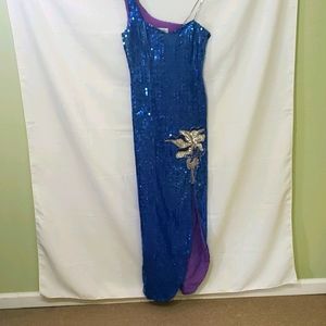 Vintage Blue Sequin One Shoulder Prom Formal 8